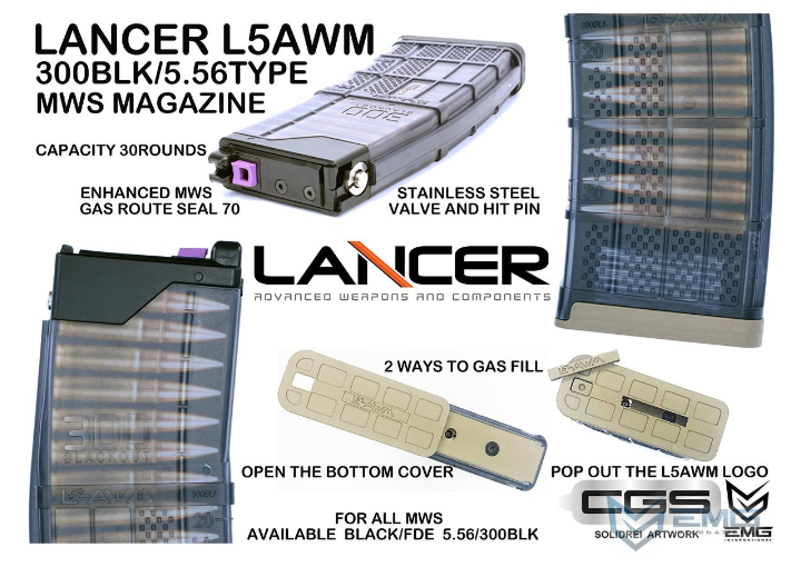トイガン EMG LANCER L5AWM 30 Magazine for TM MWS EMG/Lancer Systems Licensed L5AWM 30rd Magazine for CGS